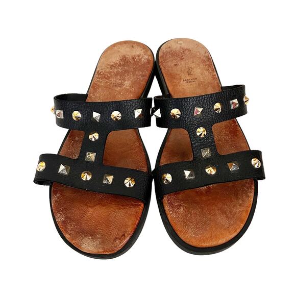 Giulia Palai Black Leather Studded Sandals Sz 8 - Picture 3 of 6